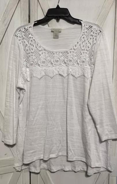 Status by Chenault Crochet Top Shirt Women’s  White 3/4 Sleeve Size XXL