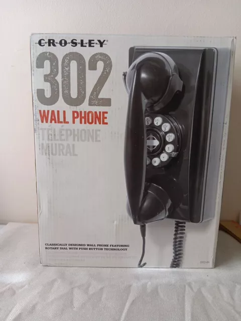 Teléfono de pared Crosley 302 CR55-NEGRO con tecnología de botón pulsador, negro
