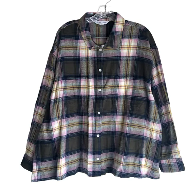 Old Navy Women's Flannel Shirt Size XXL Boyfriend Fit 100% Cotton Plaid Long Slv