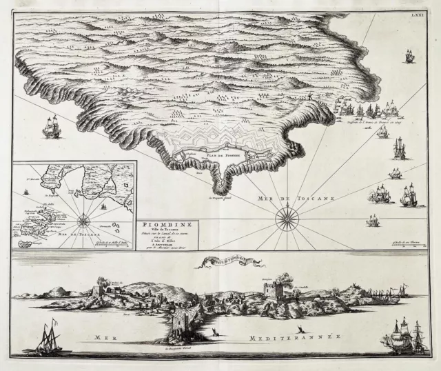 Piombino Toscana Toskana Italia incisione engraving map carte Blaeu Mortier 1704