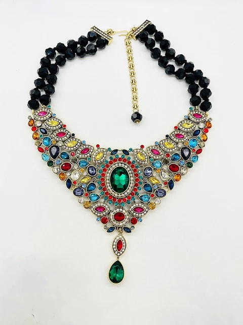 HEIDI DAUS “Worth Waiting For”Crystal Drop Statement Necklace Green MULTI Bib