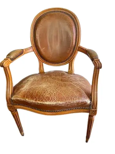 Antique French Leather Arm Chair