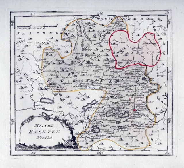 Kärnten Klagenfurt St Veit Glan Straßburg Wörthersee Karte map Reilly 1790