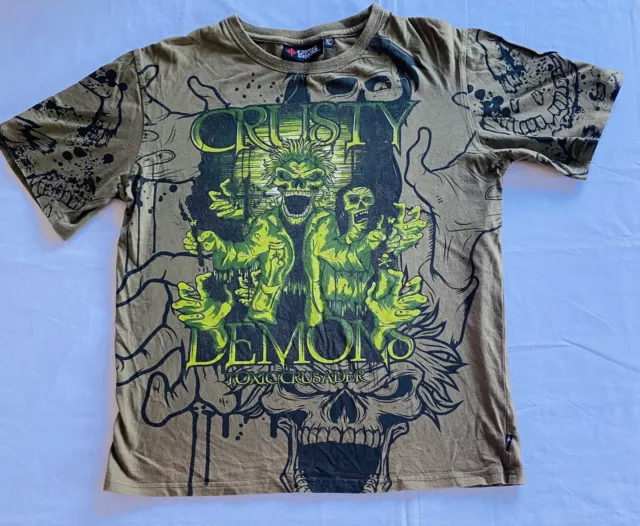 CRUSTY DEMONS Toxic Crusader Green Graphic Logo Print T Shirt Boys Size 16