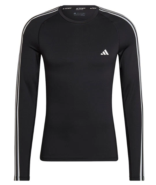Adidas Men Tech-Fit 3-Stripe Shirts Black Jersey Tight Tee GYM Top Shirt HD3532
