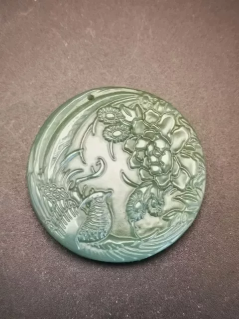 Nice Chinese. Natural A Jade Hand Carved Phoenix Peony Pendant Y87