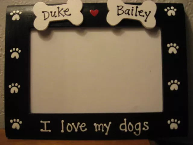 PERSONALIZED - I LOVE MY DOGS - 2 bones and names custom pet photo picture frame