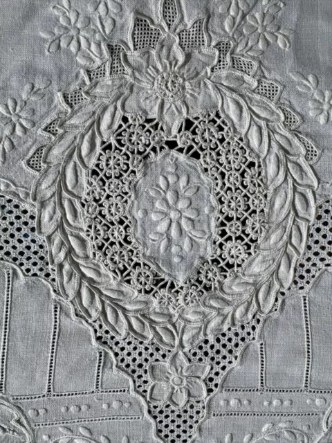 Antique  Mixed Lace Banquet Tablecloth Handmade Embroidery & Lace 68" x 120"