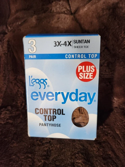 Vintage Leggs Everyday Control Top Pantyhose 3X-4X Plus Size Sheer Toe 3 Pair
