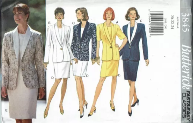 Butterick Sewing Pattern 3845 Jacket Dress Misses Size 20-24