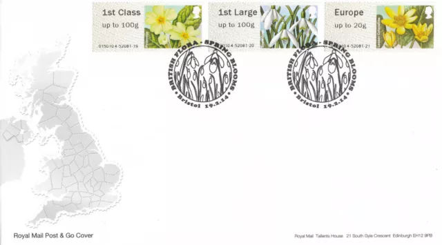 (102514) Flowers Spring Blooms Post & Go GB FDC Bristol 2014