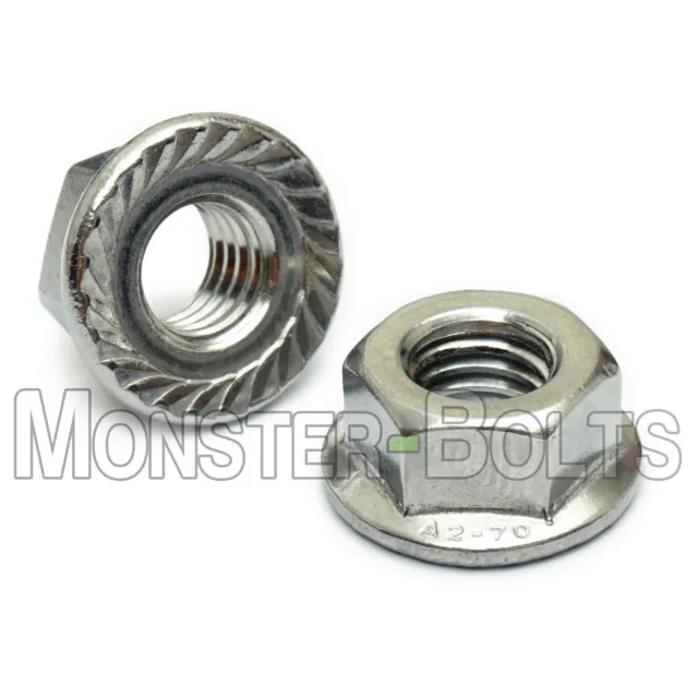 Serrated Hex Flange Lock Nuts DIN 6923, A2 Stainless Steel - M4 M5 M6 M8 M10 M12