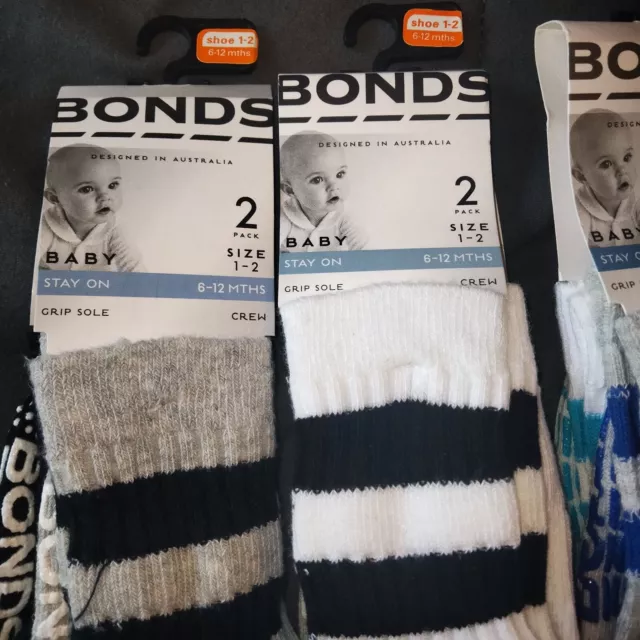 Bonds Baby Grip Socks Size 6-12 Months Shoe 1-2 Crew 6 Pairs 2