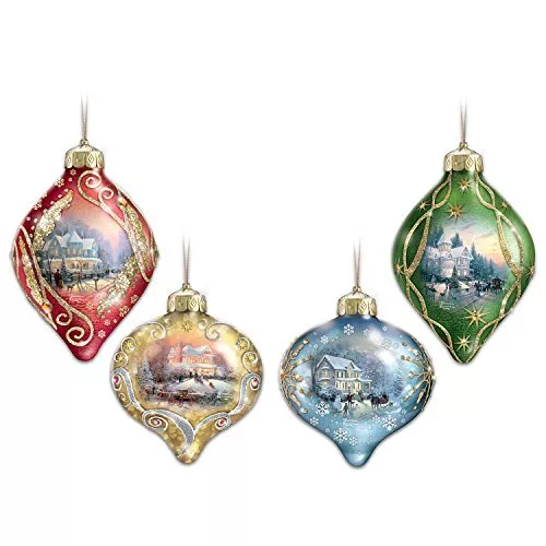 Bradford Thomas Kinkade Light Up The Season Illuminated Glass Ornaments: 4-pack