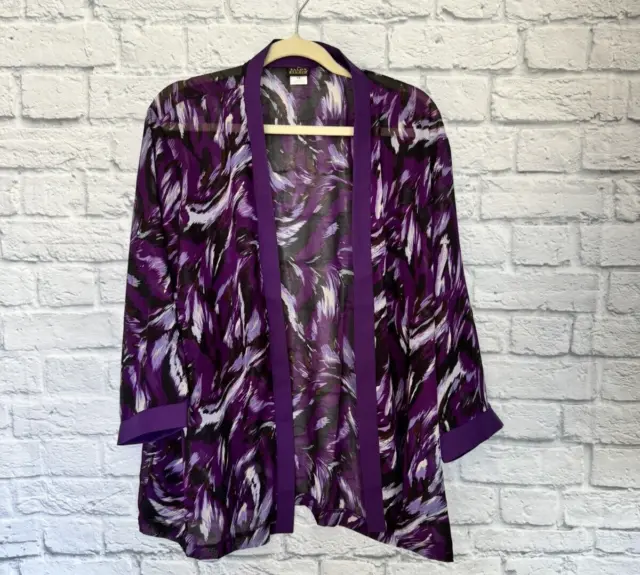 Salon Studio Cardigan Purple 2X Open Front Sheer Soft Flowy  3/4 Length Sleeve