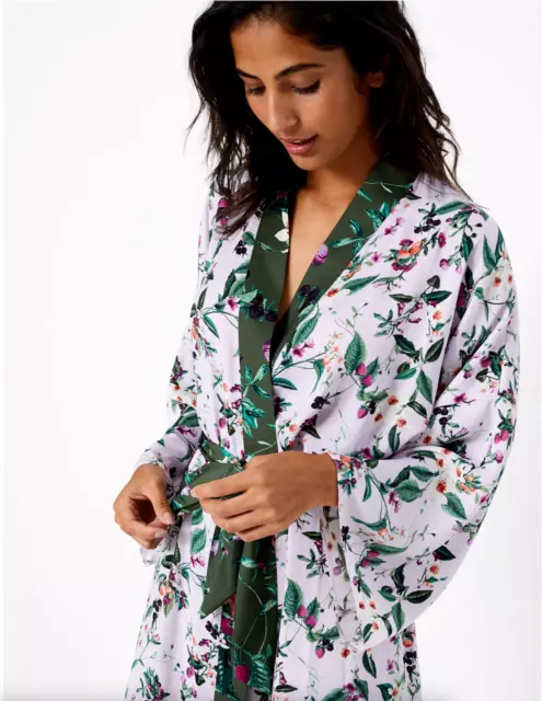 M&S Satin Floral Dressing Gown Robe UK 16 UK 18