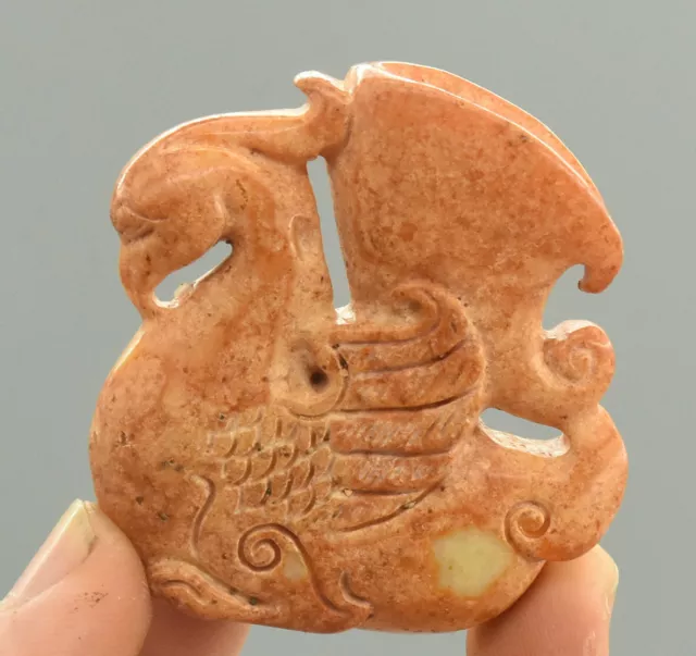 5CM HongShan Culture Old Jade Carving Phoenix Phenix Beast Amulet Pendant