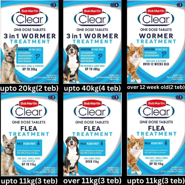 Bob Martin Clear Tablets For Wormer & Flea Treatment Of Cat, Dog & Puppy UK Stoc