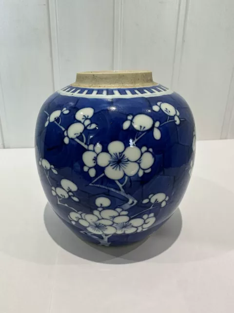 Large Antique 19th century Chinese Blue and White Prunus Ginger Jar Kangxi mark