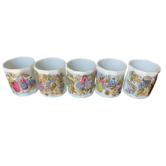 Vintage Sake Cups Set Of 5 Fons Korean Folkcraft Winecups With Divided Box NOS