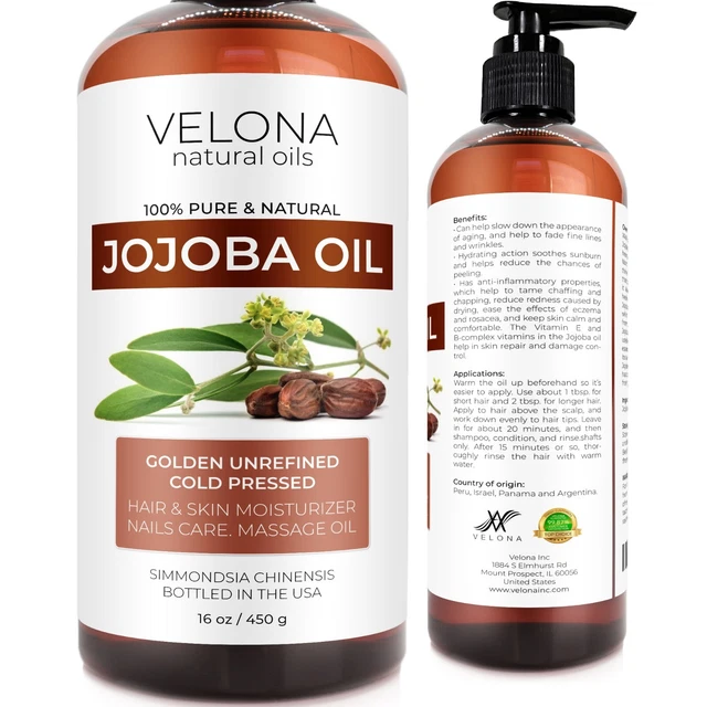 Aceite de jojoba Velona 2 oz-7 libras 100% puro y natural dorado sin refinar prensado en frío