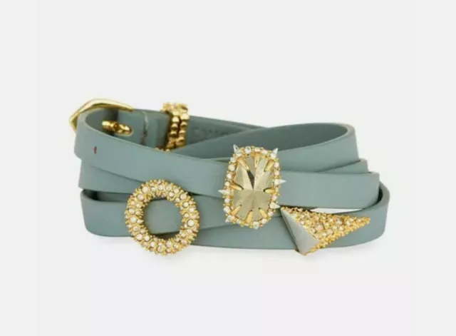 NEW Alexis Bittar Leather Wrap Bracelet  With 3 Pavé Swarovski® Charm Slides