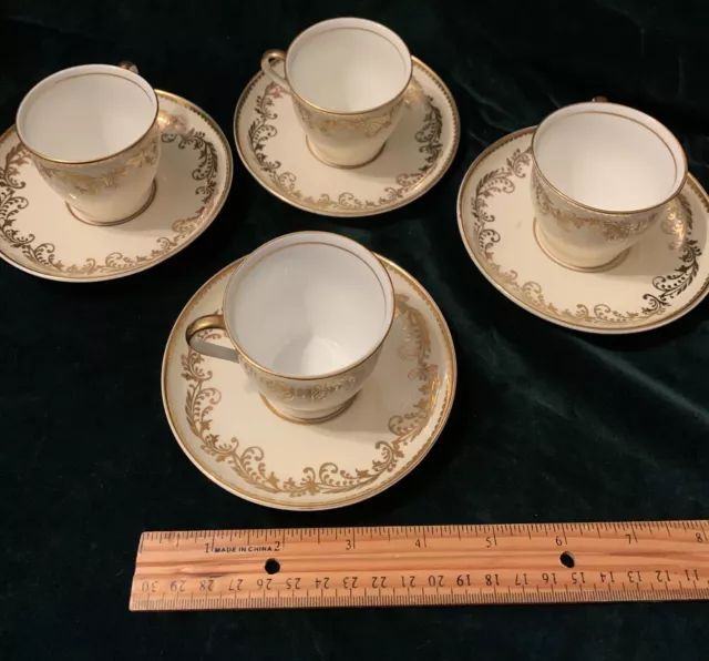 demi tasse, Aynsley, Gold White bone china Elegant Set Of Four