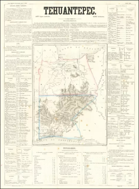 1858 Map of Tehuantepec Mexico Mexican History Decor Poster Print