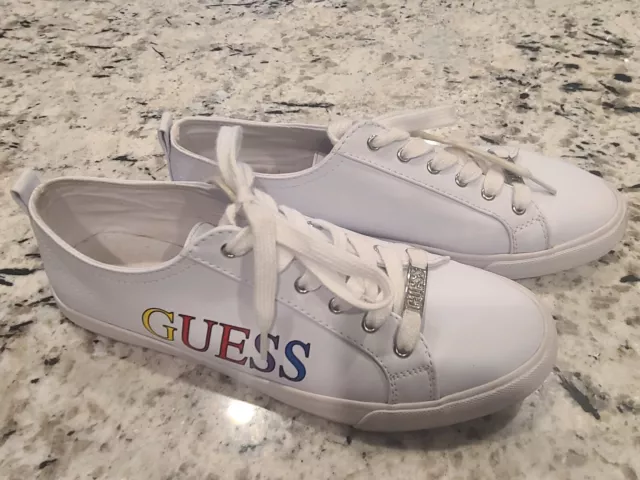 Guess Los Angeles White Rainbow Writing Silver Charm On Shoe Laces Size 11 Men's 2