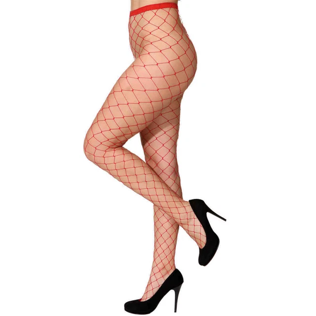 Collant - rosso - collant donna collant a rete maglia grossa gambe cancan