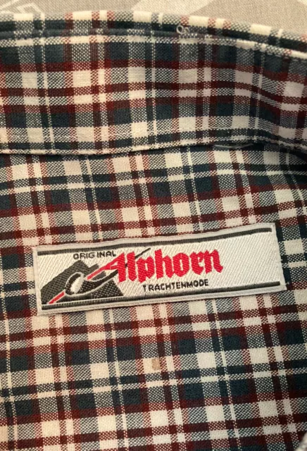 Alphorn Herren Trachten Hemd Langarm Rot Weiß Blau Kariert Gr.XL Baumwolle 3