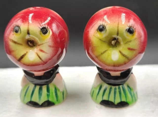 Vintage MCM Anthropomorphic Apple Fruit Figural Japan Salt Pepper Shakers