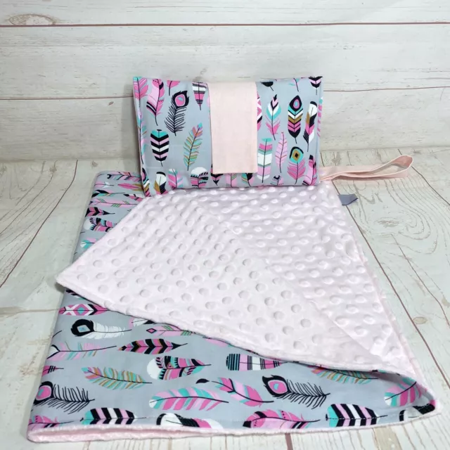 Nappy wallet diaper clutch baby diaper bag change mat set pink and grey feather