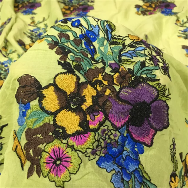 2M Embroidery Flower Cotton Linen Fabric DIY Crafts Table Curtain Clothing Dress