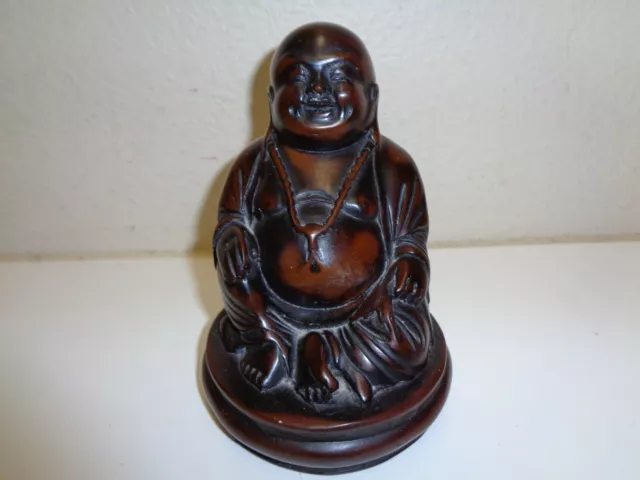 Vintage Chinese Wood Carving Happy Buddha Statue 5" High