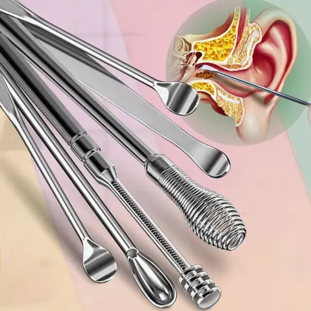 Kit 6 Pezzi Strumenti Di Rimozione Cerume Varie Teste Cucchiai Earpick