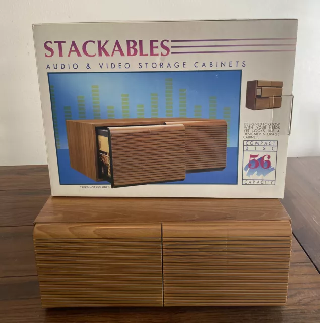 Vintage 56 CD Holder 2 Drawer Faux Wood Storage Case Cabinet Stackable