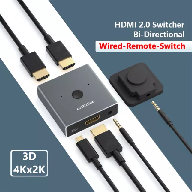 Bi-Directional 4K HDMI 2.0 Cable Switcher Splitter HUB 2 in 1 out & 1 in 2 out