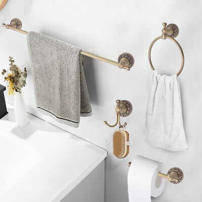 24" Antique Brass Wall Mounted Bathroom Single Towel Bar Rail Towel Holder Rack