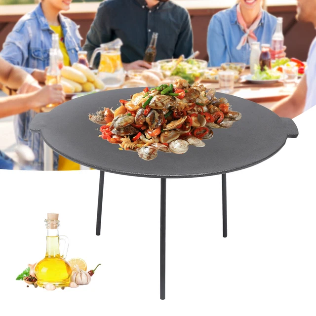 BBQ Gusseisen Grillpfanne mit 3 Beinen Grillplatte Rund, Oven Ständer Non-Stick