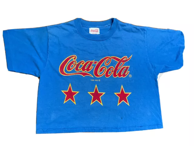 Rare VTG COCA COLA Spell Out Cropped Belly T Shirt 80s 90s Coca-Cola Trade-mark