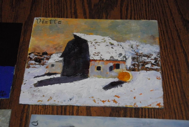 Diatta Art on Board Original Oil Painting 2 of 4 Fine Art Old Barn Winter Hay