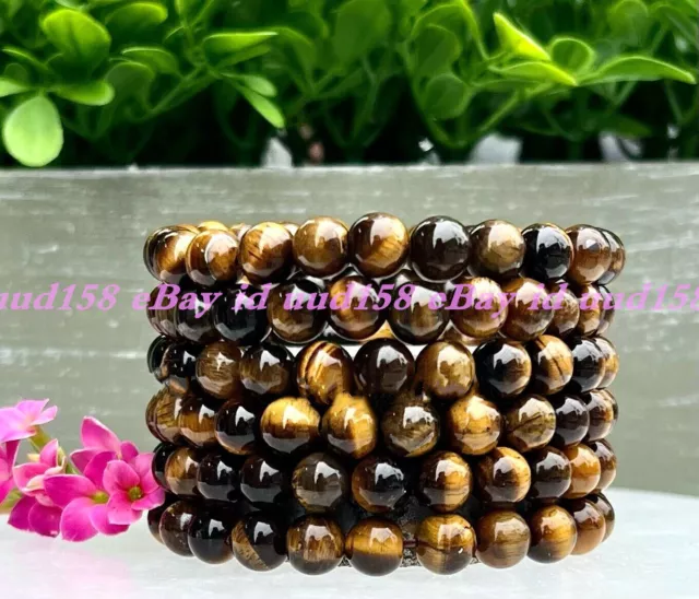 Wholesale 6 Pcs Natural Tiger Eye 8mm 7.5” Crystal Healing Stretch Bracelet