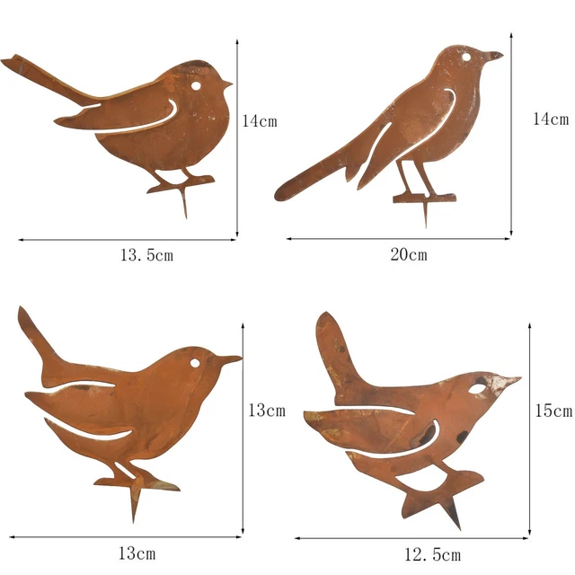 ROSTIGE METALLVÖGEL FÜR Garten und Terrasse wetterfest und charmant 4er