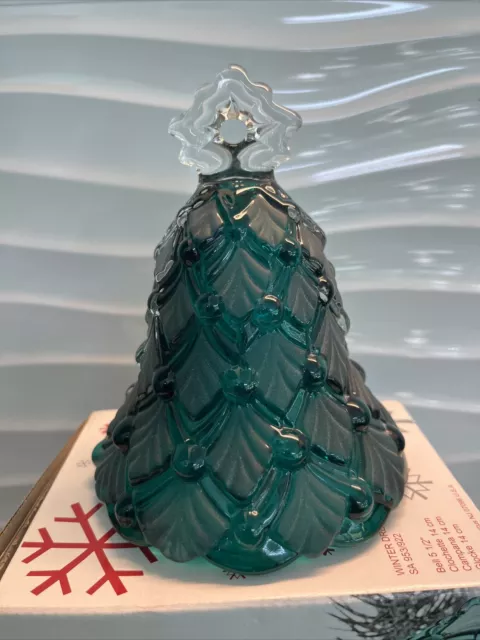 MIKASA Textured Semi-Frosted Green Glass Christmas Tree Bell 6x4.5”, With Box