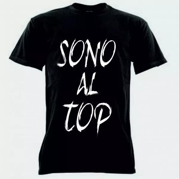 t-shirt uomo donna maglia maniche corte nera cotone con scritta SONO AL TOP