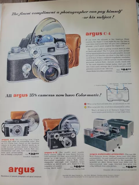 1955 Argus Película Cámara Proyector C- 4 C-3 A-4 Color Guías Llevar Estuche Add