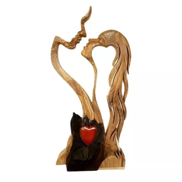 Romantic Abstract Statue Love Heart Kissing Couple Wooden Figurines Sculpture