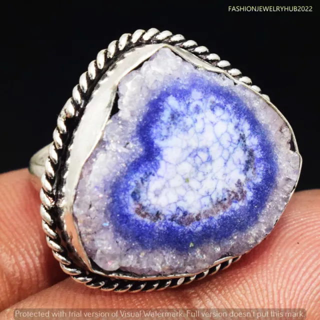 Quartz Druzy Gemstone Ethnic Handmade Ring Jewelry US Size- 7 FRS-6674