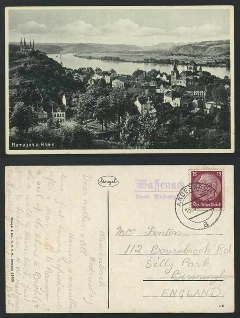 Deutschland Remagen a Rhein 15pf 1935 alte AK Flussszene Panorama Gesamtansicht
